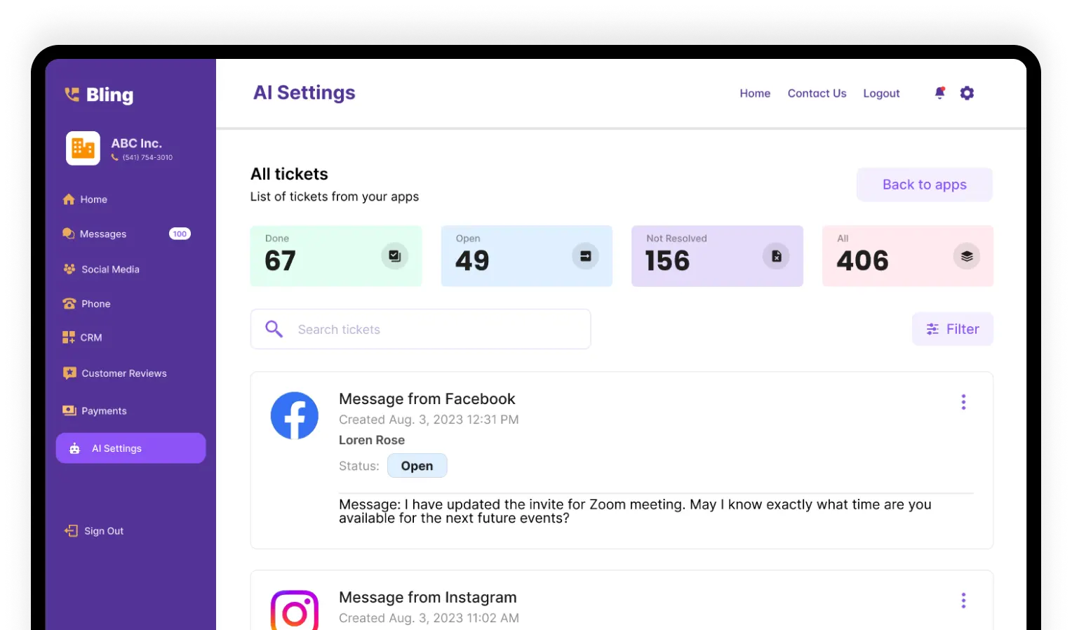 AI ticketing system settings