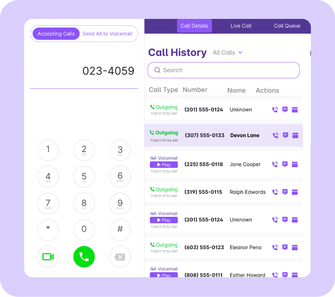 Bling Call history dasboard